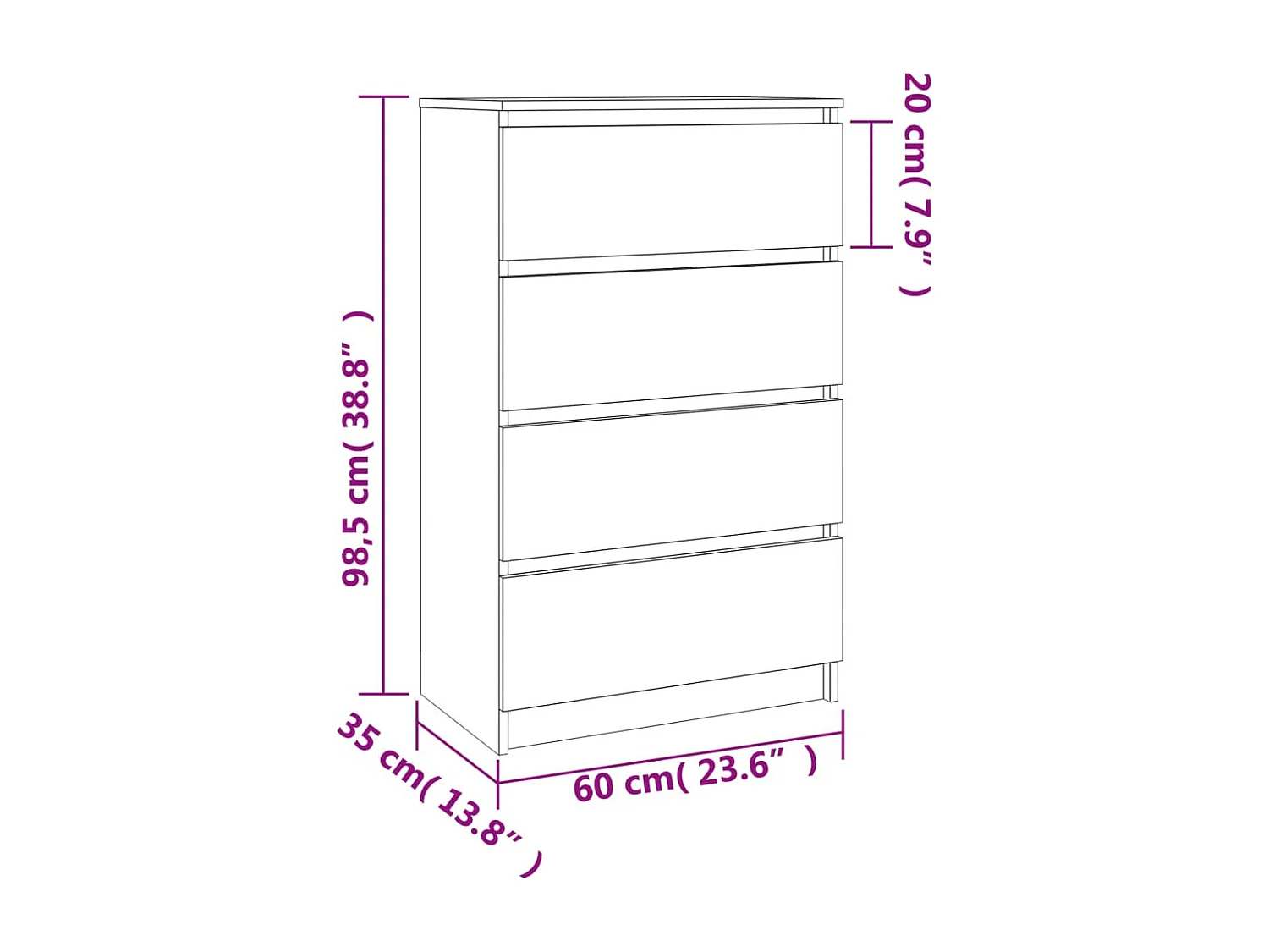 Buffet Gris béton 60x35x98,5 cm Bois d'ingénierie