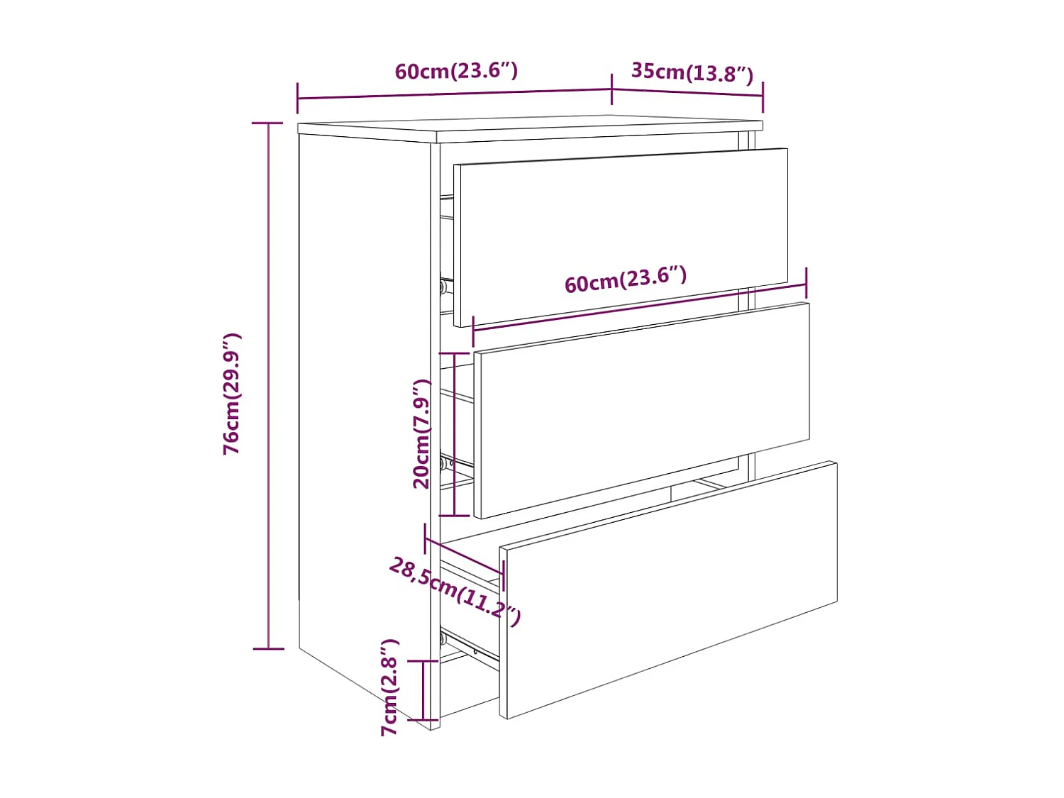 Dressoir 60x35x76 cm bewerkt hout sonoma eikenkleurig