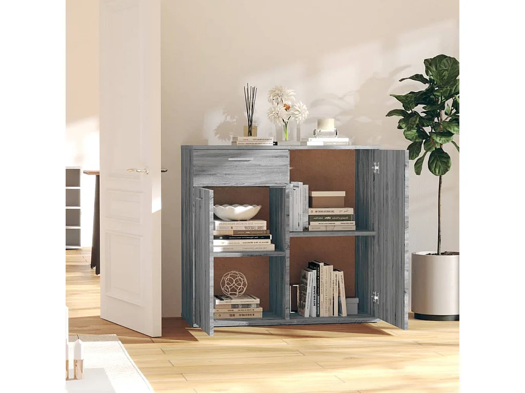 Dressoir 80x36x75 cm bewerkt hout grijs sonoma eikenkleurig