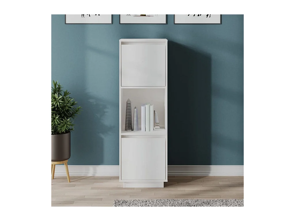 Credenza Bianca 38x35x117 cm in Legno Massello di Pino