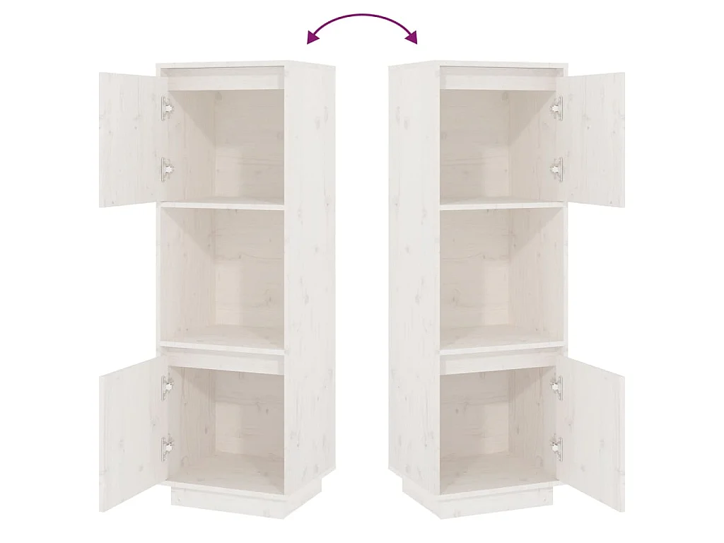 Credenza Bianca 38x35x117 cm in Legno Massello di Pino