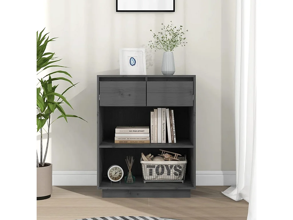 Wandkast 60x34x75 cm massief grenenhout grijs