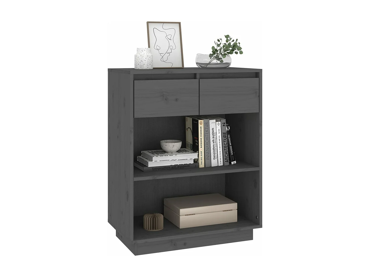 Wandkast 60x34x75 cm massief grenenhout grijs