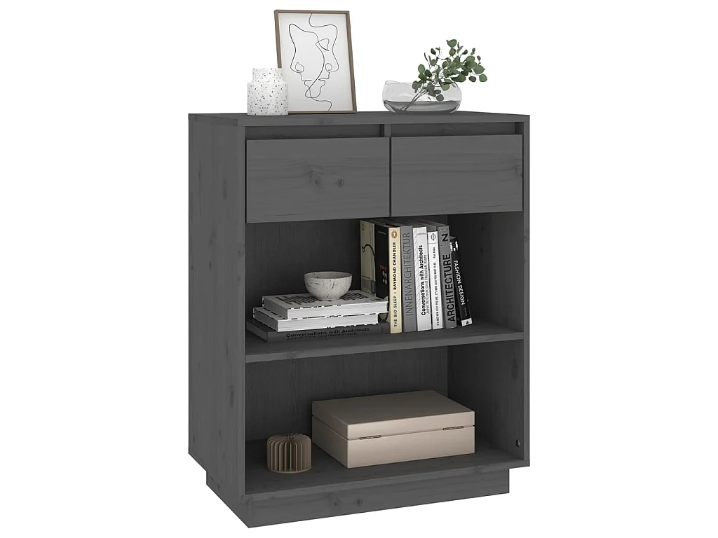 Mobile Consolle Grigio 60x34x75 cm in Legno Massello di Pino