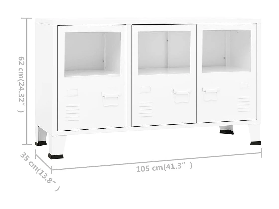 Buffet industriel Blanc 105x35x62 cm Métal et verre