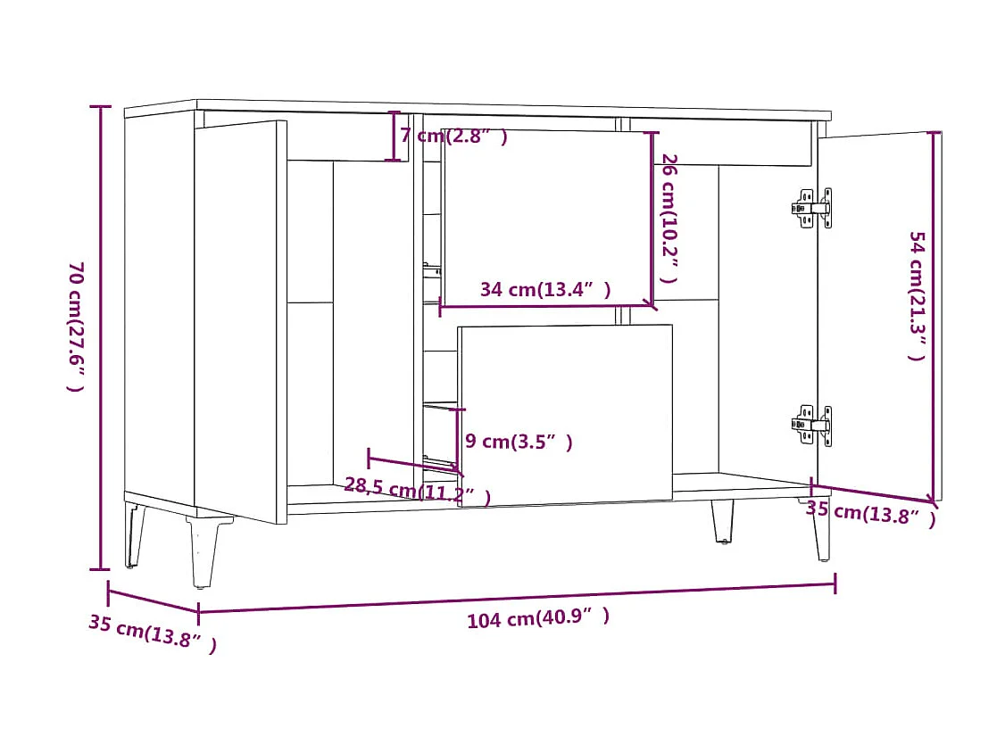 Buffet Chêne marron 102x35x70 cm Bois d'ingénierie