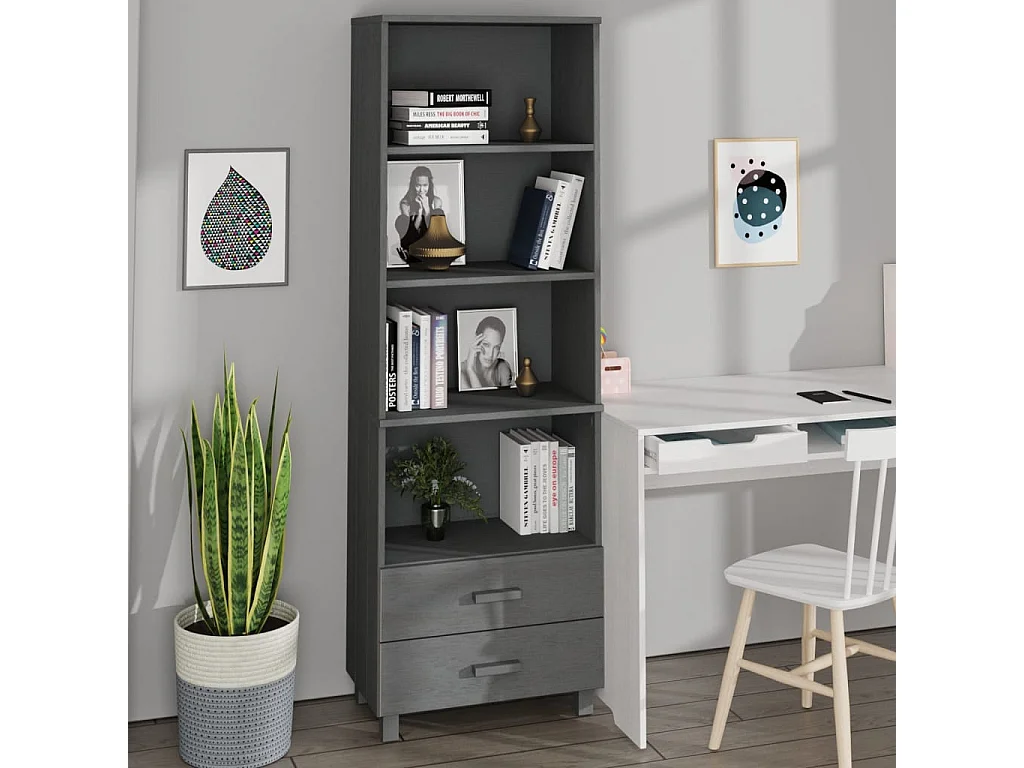 Buffet HAMAR Gris foncé 60x35x180 cm Bois de pin massif