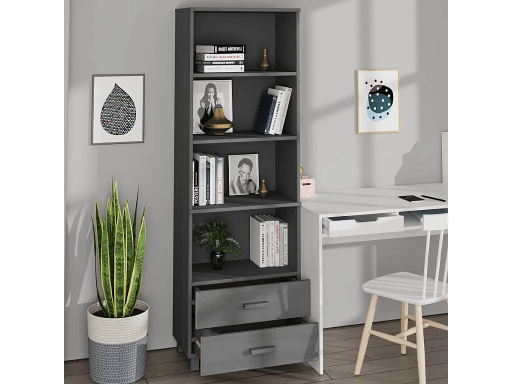 Buffet HAMAR Gris foncé 60x35x180 cm Bois de pin massif