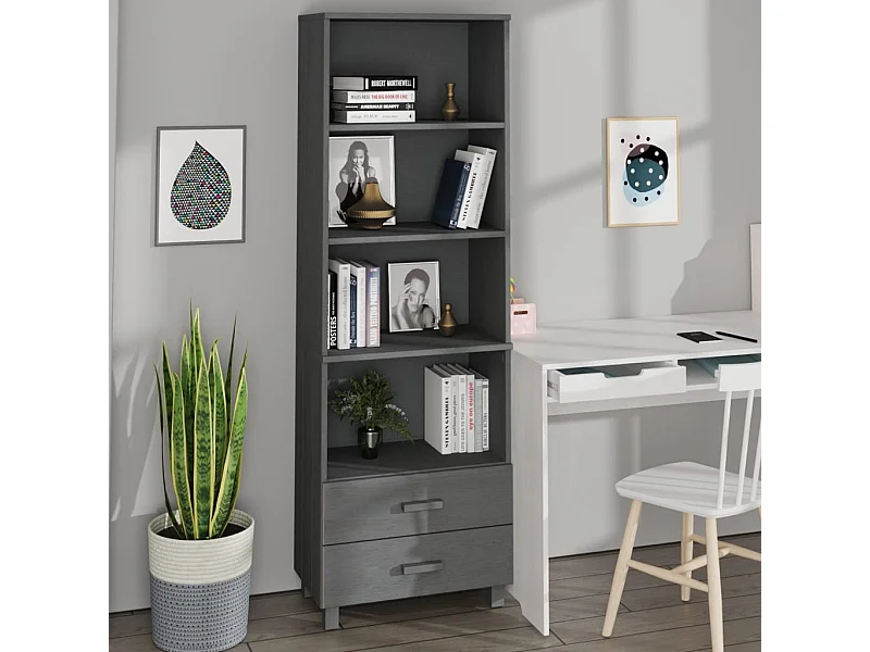 Buffet HAMAR Gris foncé 60x35x180 cm Bois de pin massif