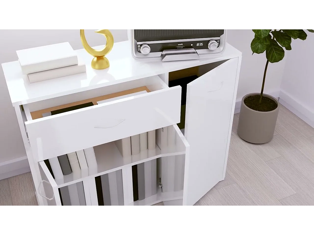 Buffet Blanc brillant 88x30x70 cm Bois d'ingénierie