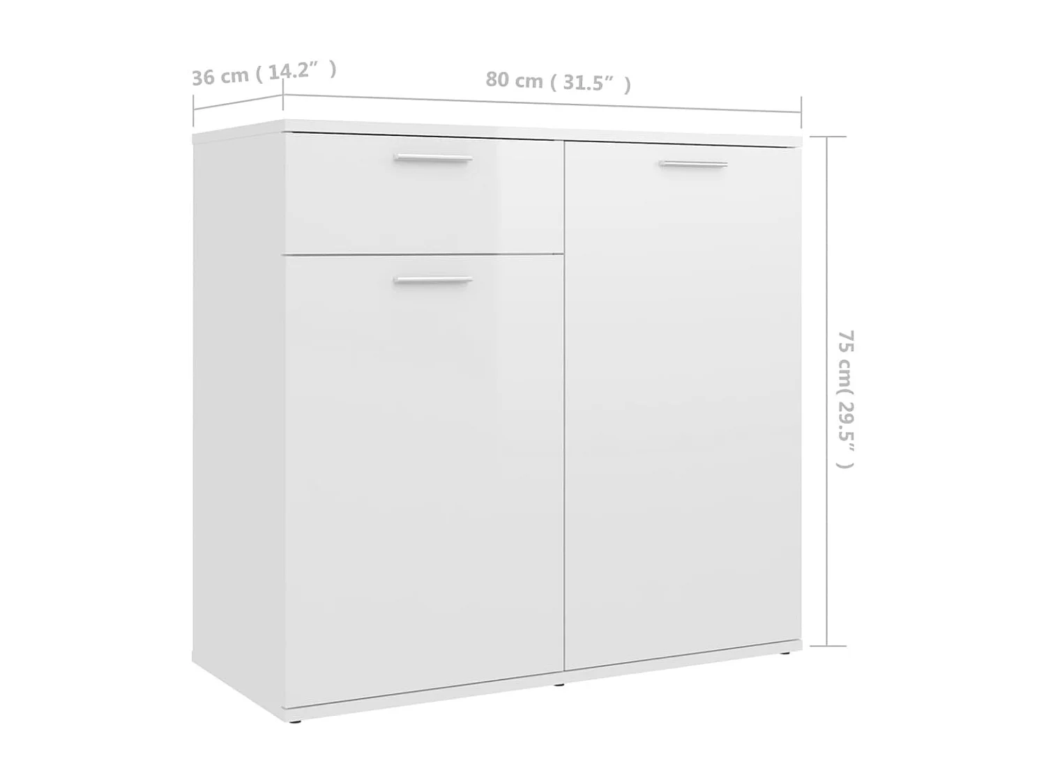 Buffet blanc brillant 80x36x75 cm bois d'ingénierie