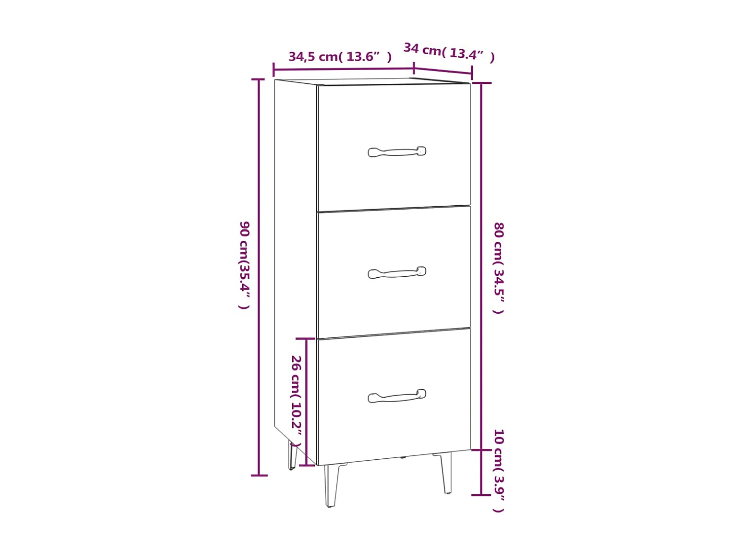 Dressoir 34,5x34x90 cm bewerkt hout zwart