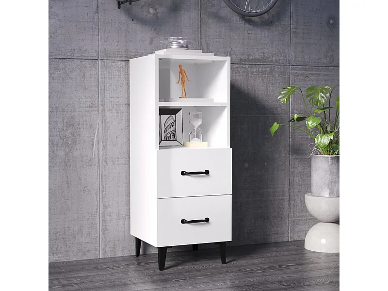 Buffet Blanc brillant 34,5x34x90 cm Bois d'ingénierie