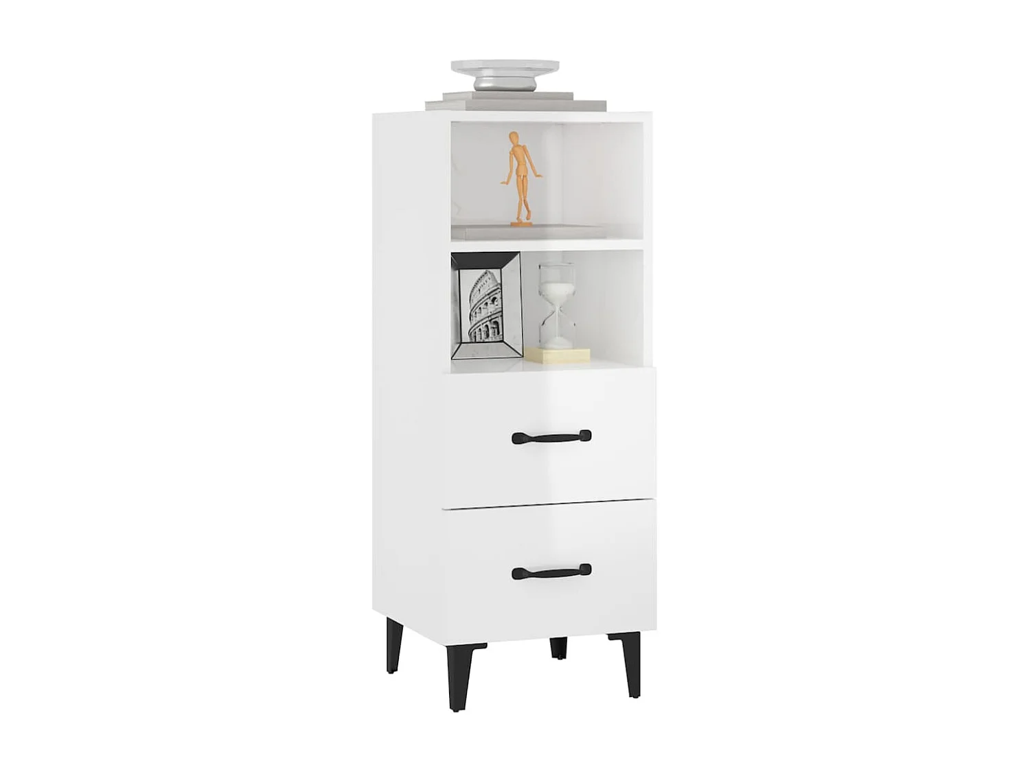 Buffet Blanc brillant 34,5x34x90 cm Bois d'ingénierie