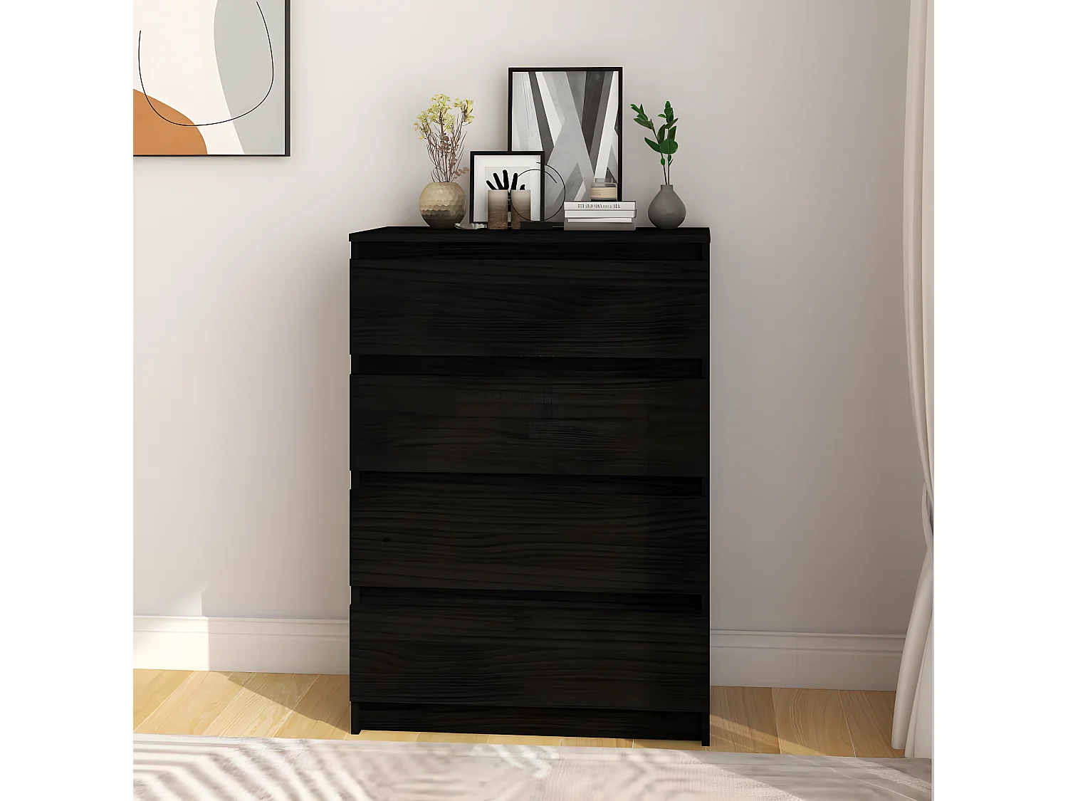 Bijzetkast 60x36x84 cm massief grenenhout zwart