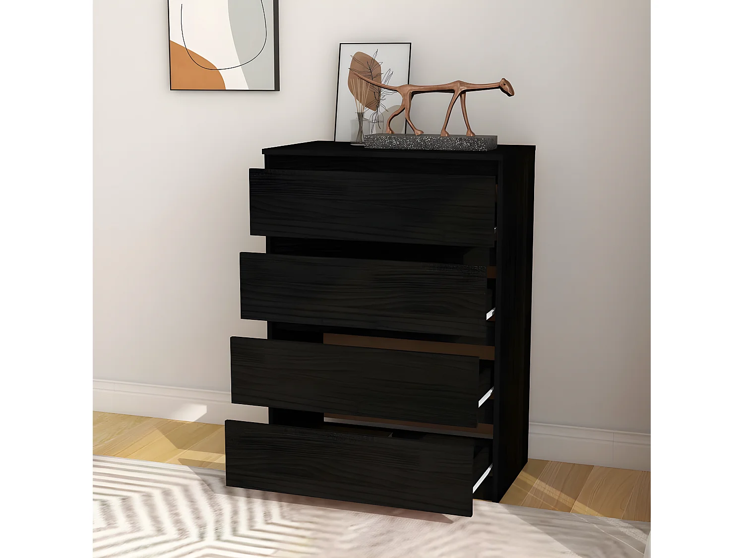 Bijzetkast 60x36x84 cm massief grenenhout zwart