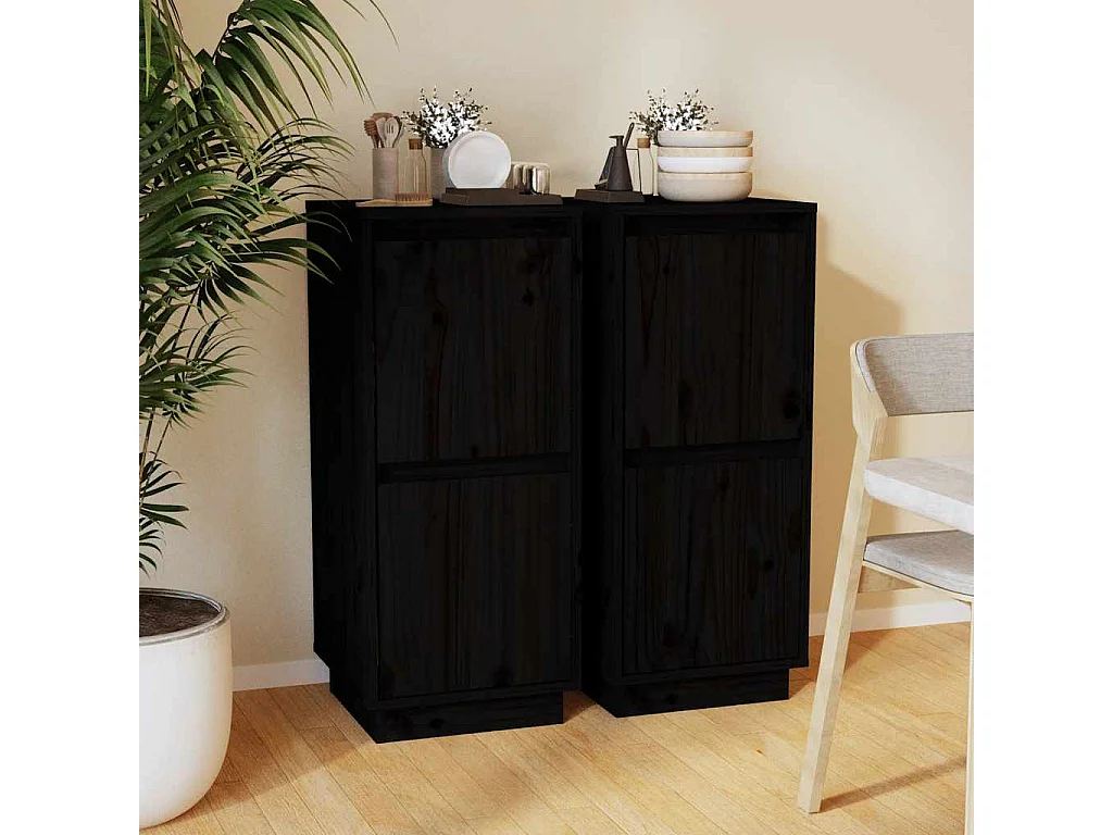 Dressoirs 2 st 31,5x34x75 cm massief grenenhout zwart