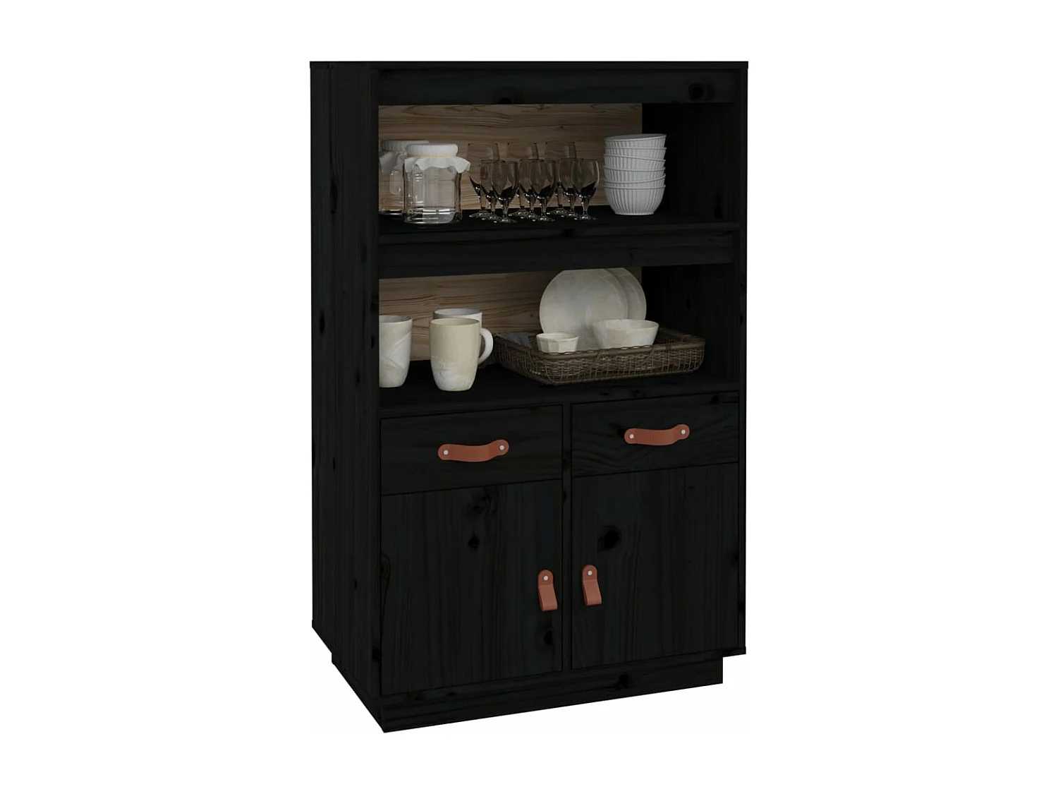 Aparador de madera maciza de pino negro 67x40x108,5 cm