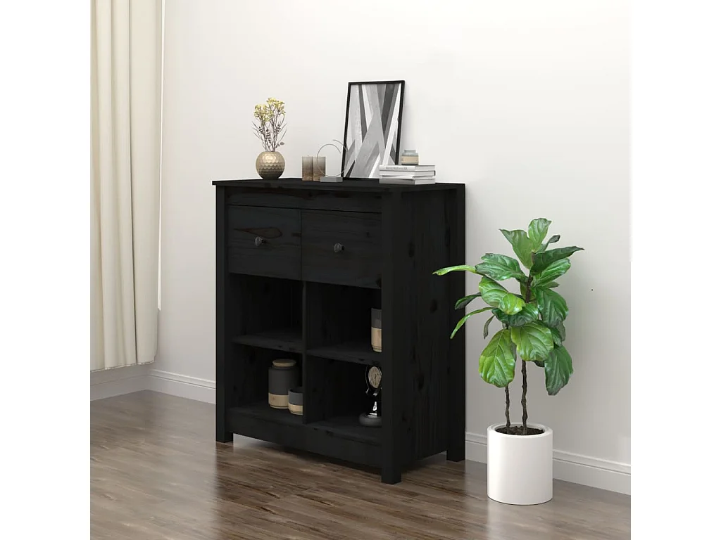 Aparador de madera maciza de pino negro 70x35x80 cm