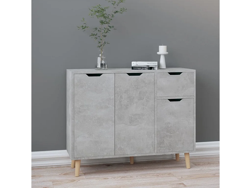 Buffet gris béton 90x30x72 cm bois d'ingénierie