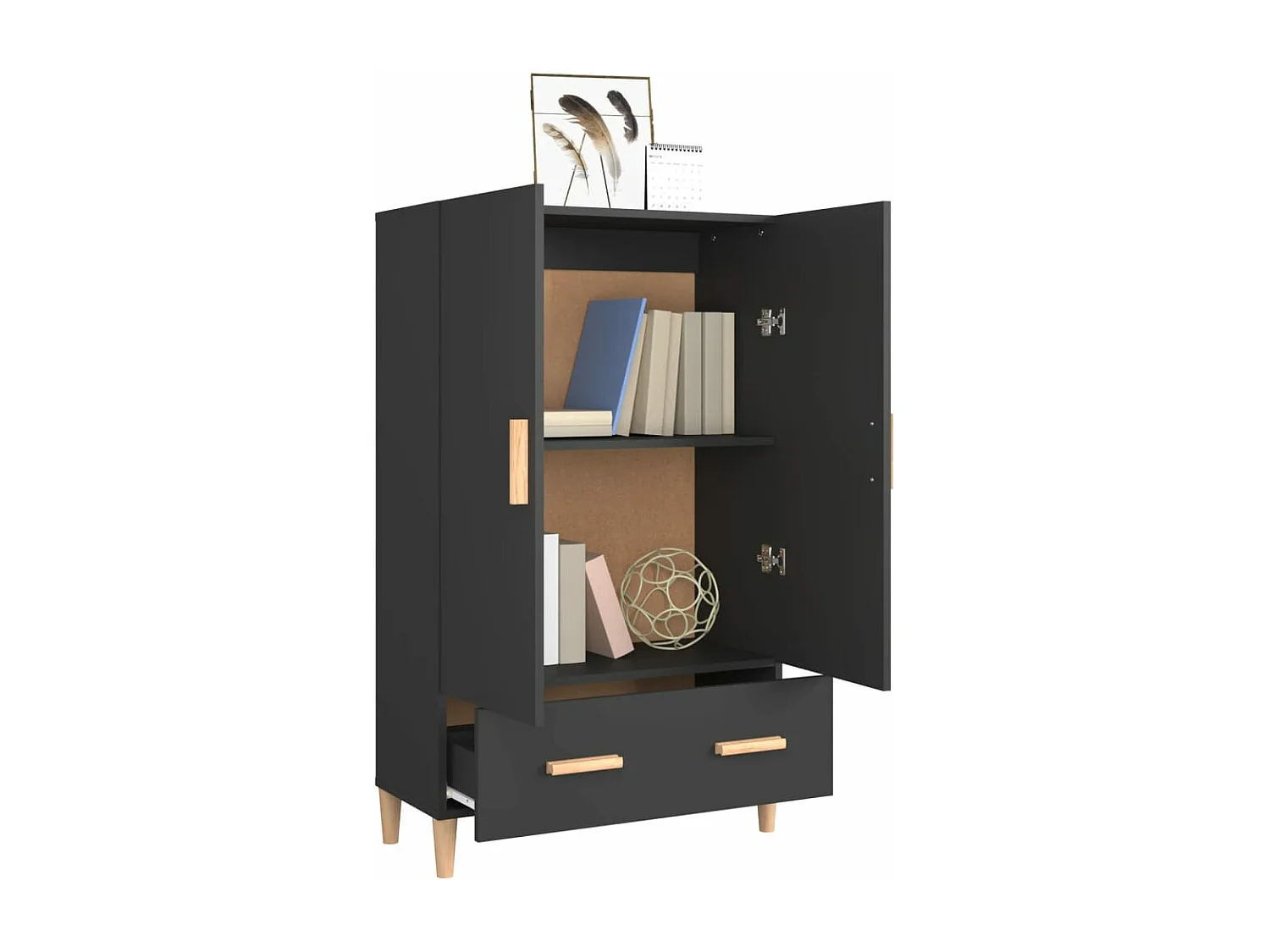 Armário alto 70x31x115 cm derivados de madeira preto