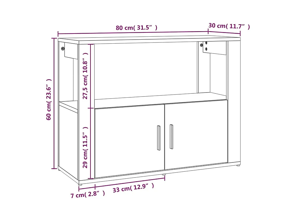 Dressoir 80x30x60 cm bewerkt hout betongrijs