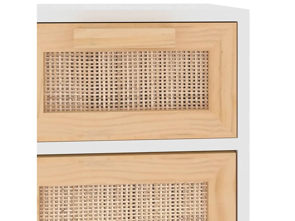 Buffet Blanc 60x30x75 cm Bois de pin massif et rotin naturel