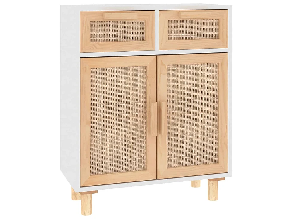 Dressoir 60x30x75 cm massief grenenhout en rattan wit