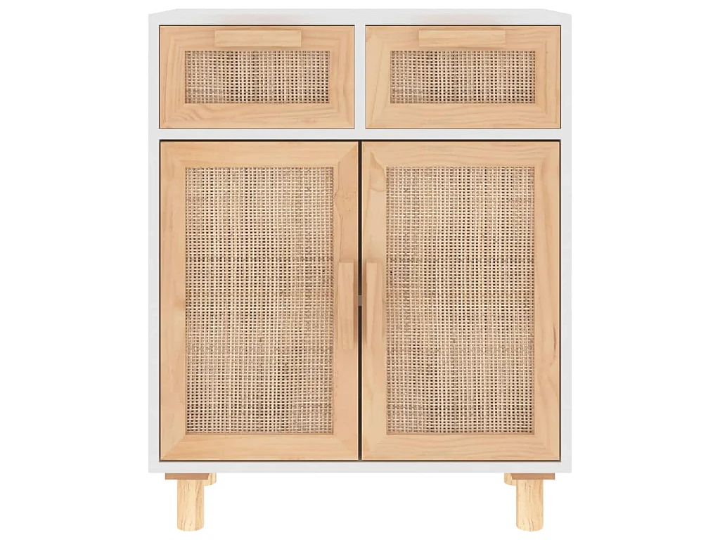 Dressoir 60x30x75 cm massief grenenhout en rattan wit