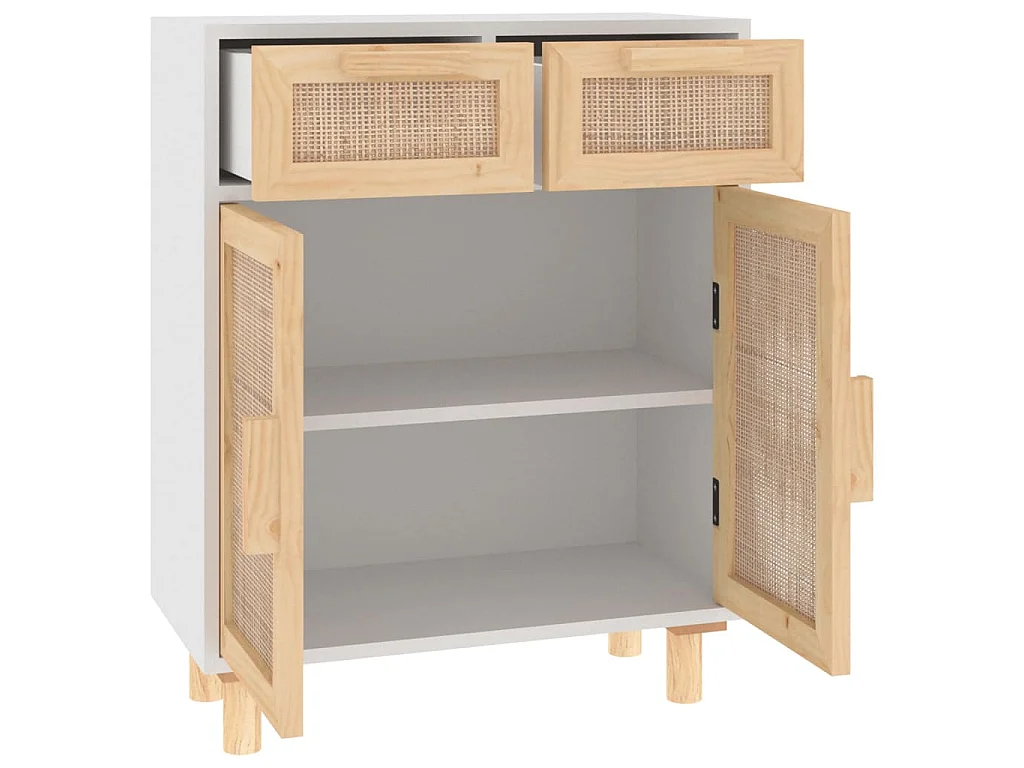Dressoir 60x30x75 cm massief grenenhout en rattan wit