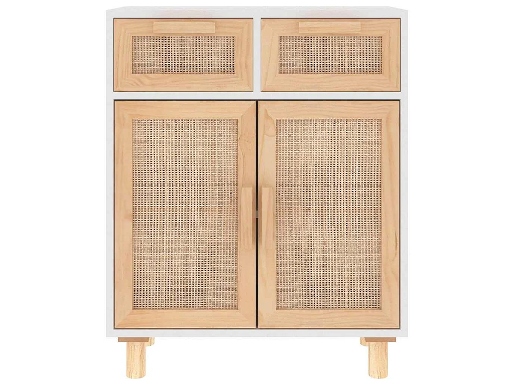 Dressoir 60x30x75 cm massief grenenhout en rattan wit