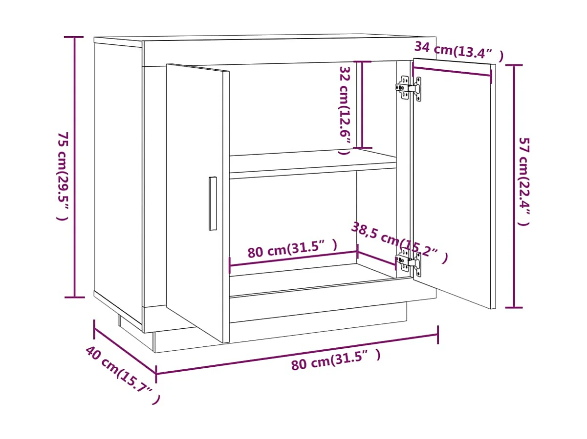 Buffet Chêne fumé 80x40x75 cm Bois d'ingénierie