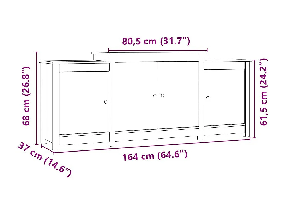 Buffet Marron miel 164x37x68 cm Bois massif de pin