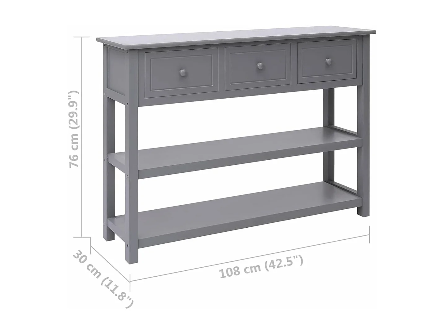 Aparador 108x30x76 cm madeira paulownia maciça cinzento