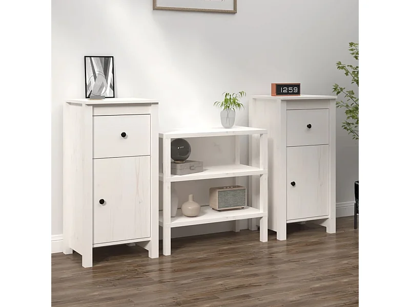 Sideboards 2 Stk. Weiß 40x35x80 cm Massivholz Kiefer