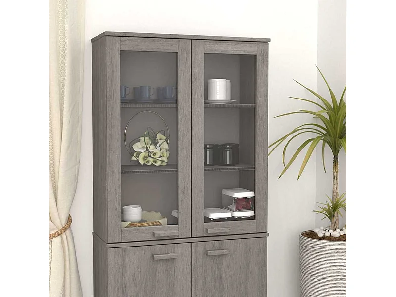 Highboard-Oberteil HAMAR Hellgrau 85x35x100 cm Massivholz