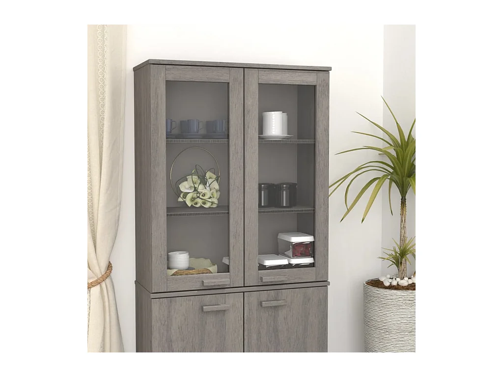 Highboard-Oberteil HAMAR Hellgrau 85x35x100 cm Massivholz