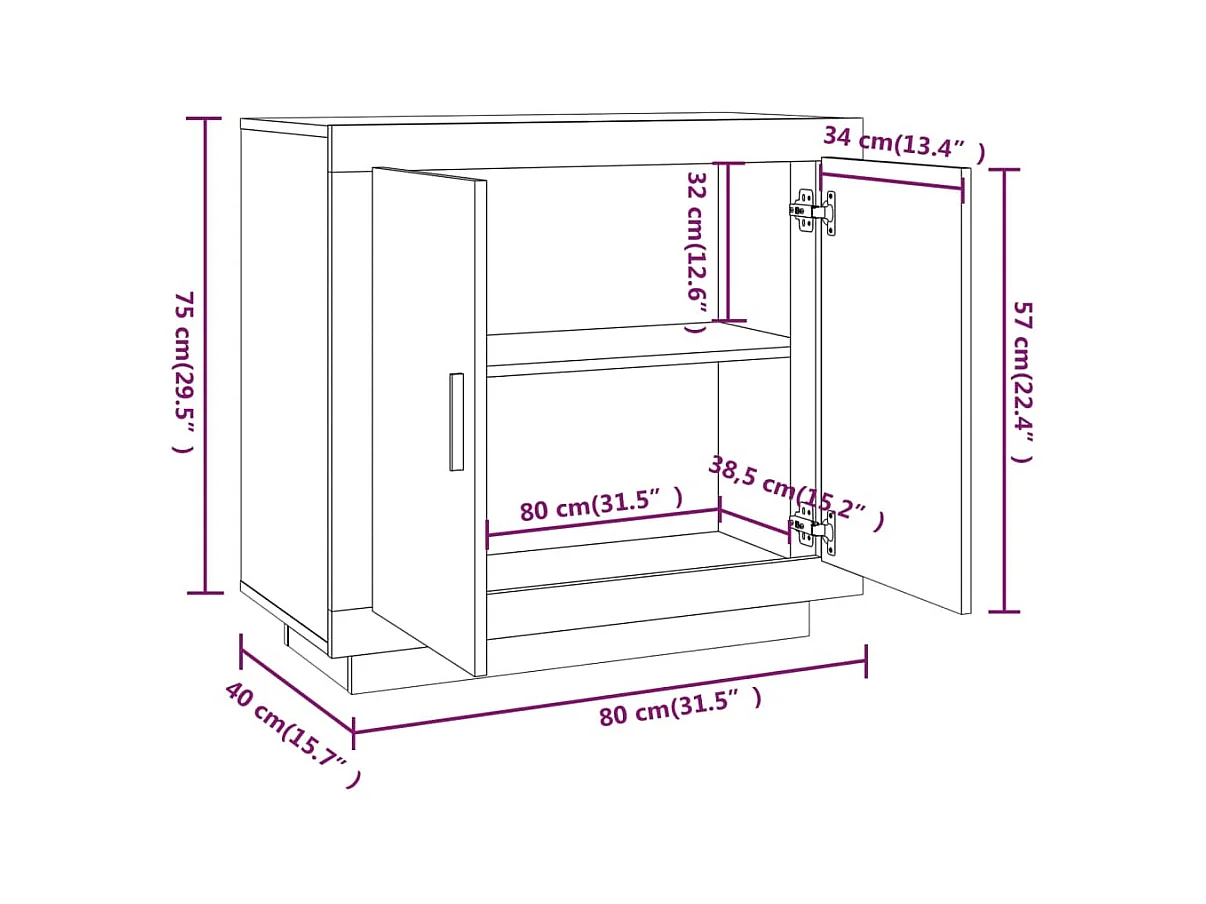 Dressoir 80x40x75 cm bewerkt hout sonoma eikenkleurig