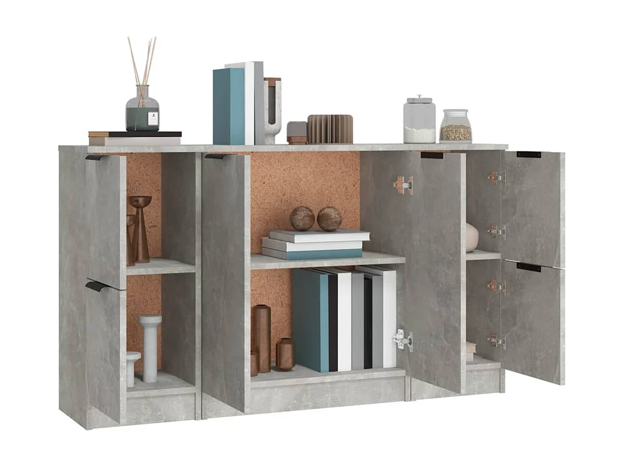 Sideboards 3 Stk. Betongrau Holzwerkstoff