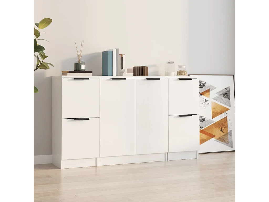 Dressoirs 3 st bewerkt hout hoogglans wit