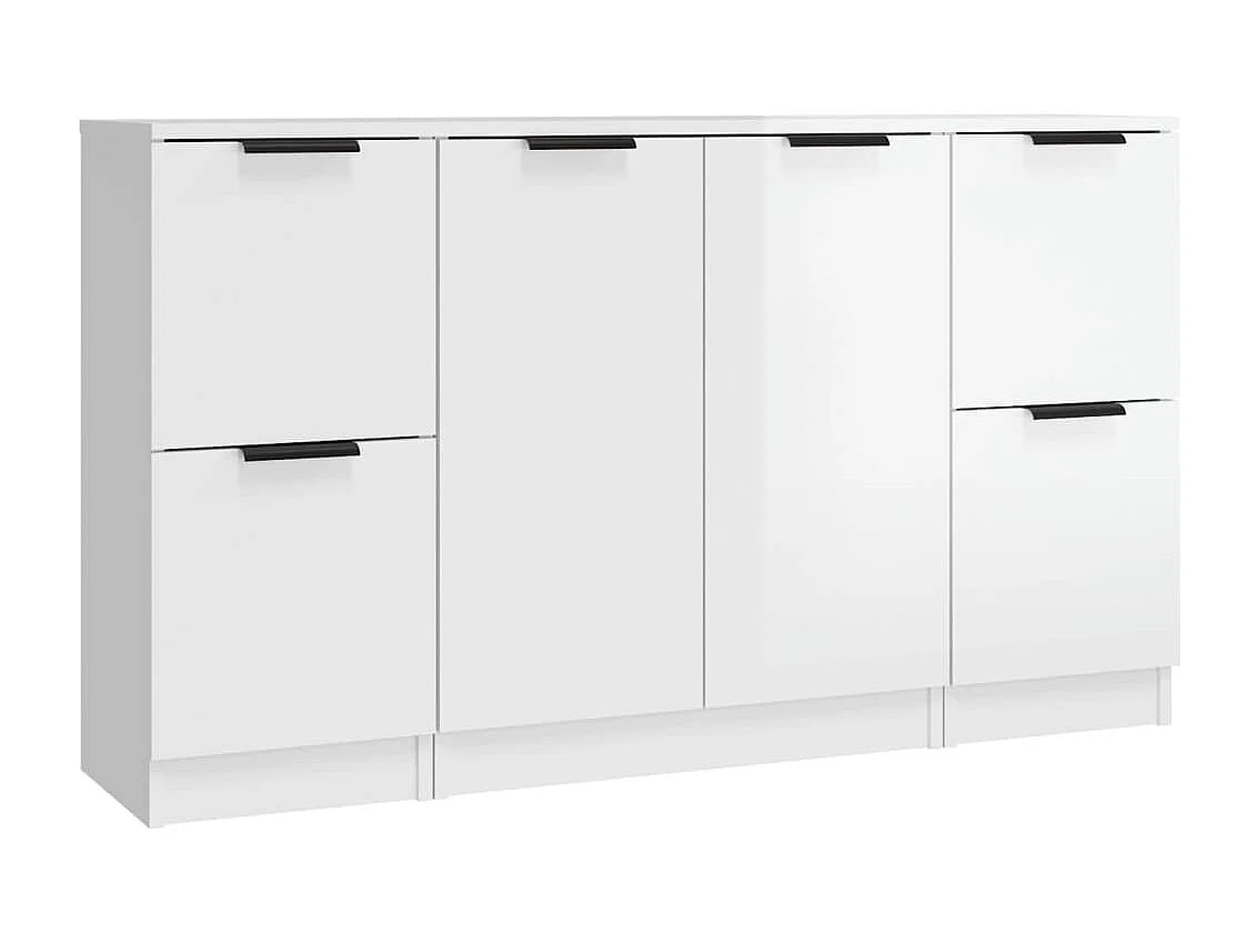 Dressoirs 3 st bewerkt hout hoogglans wit