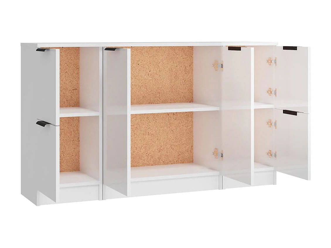 Dressoirs 3 st bewerkt hout hoogglans wit