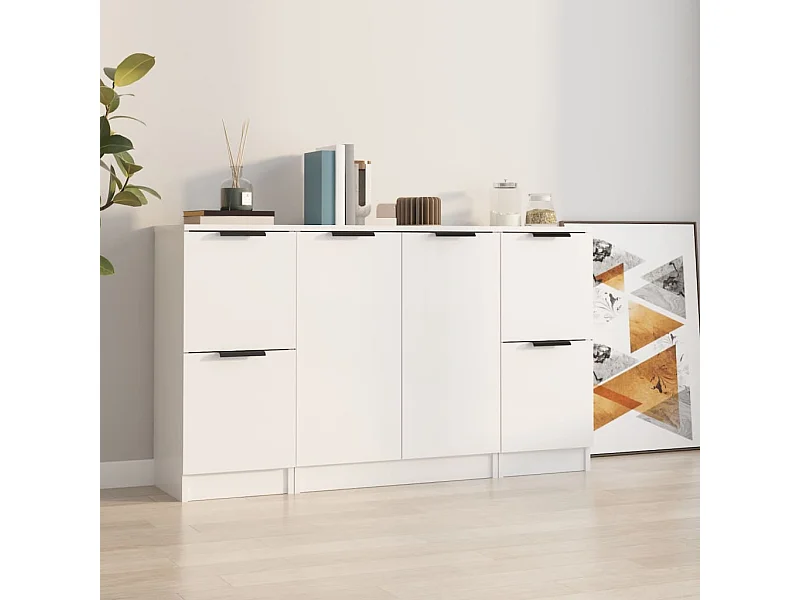 Dressoirs 3 st bewerkt hout hoogglans wit