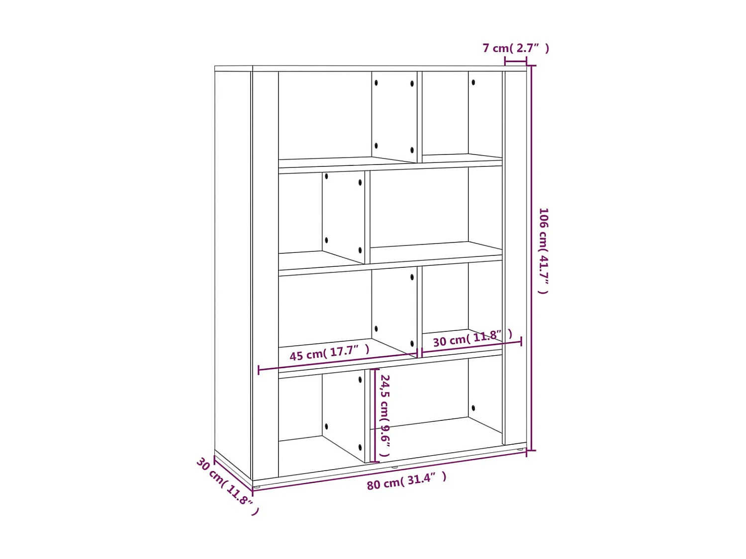 Credenza Bianca 80x30x106 cm in Legno Multistrato