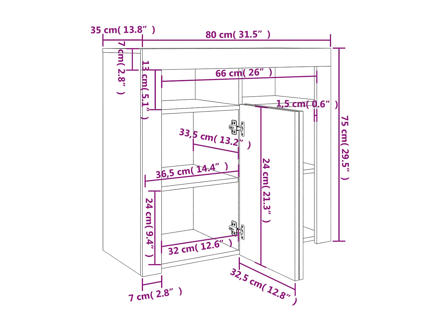 Dressoir met LED-verlichting 80x35x75 cm grijs sonoma eiken