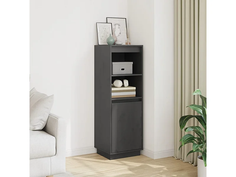 Highboard Grau 37x34x110 cm Massivholz Kiefer