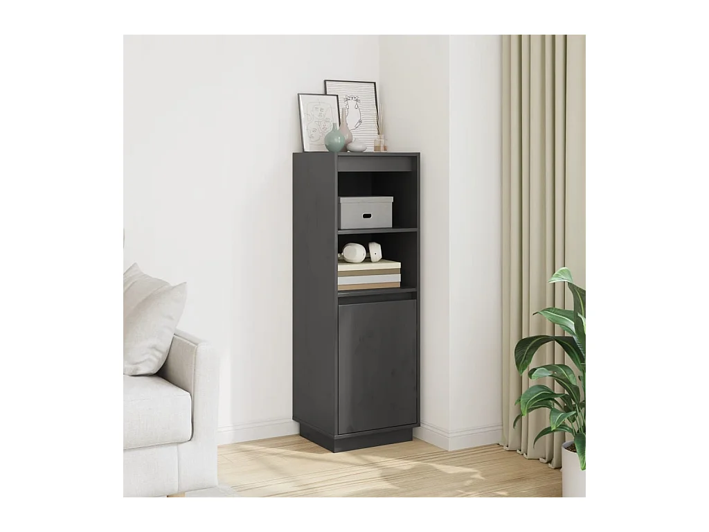 Buffet haut Gris 37x34x110 cm Bois massif de pin