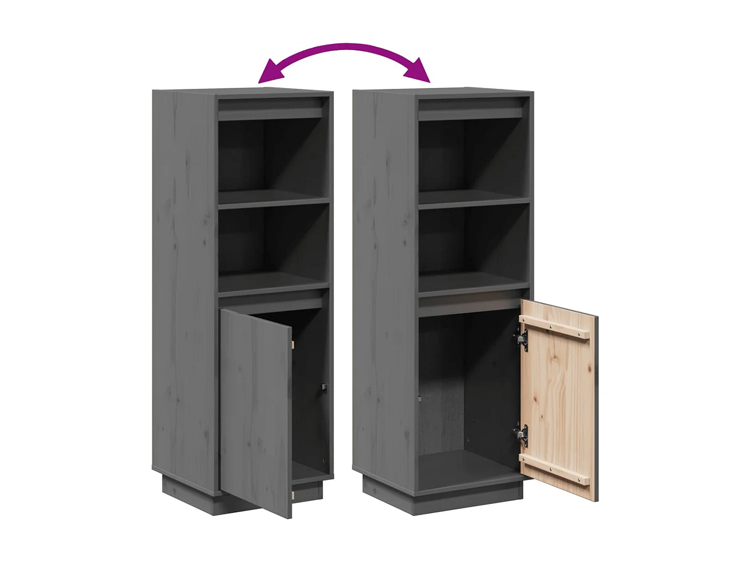 Highboard Grau 37x34x110 cm Massivholz Kiefer