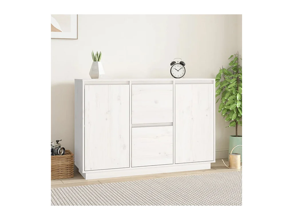 Buffet Blanc 111x34x75 cm Bois massif de pin