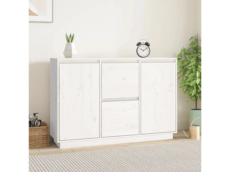 Buffet Blanc 111x34x75 cm Bois massif de pin